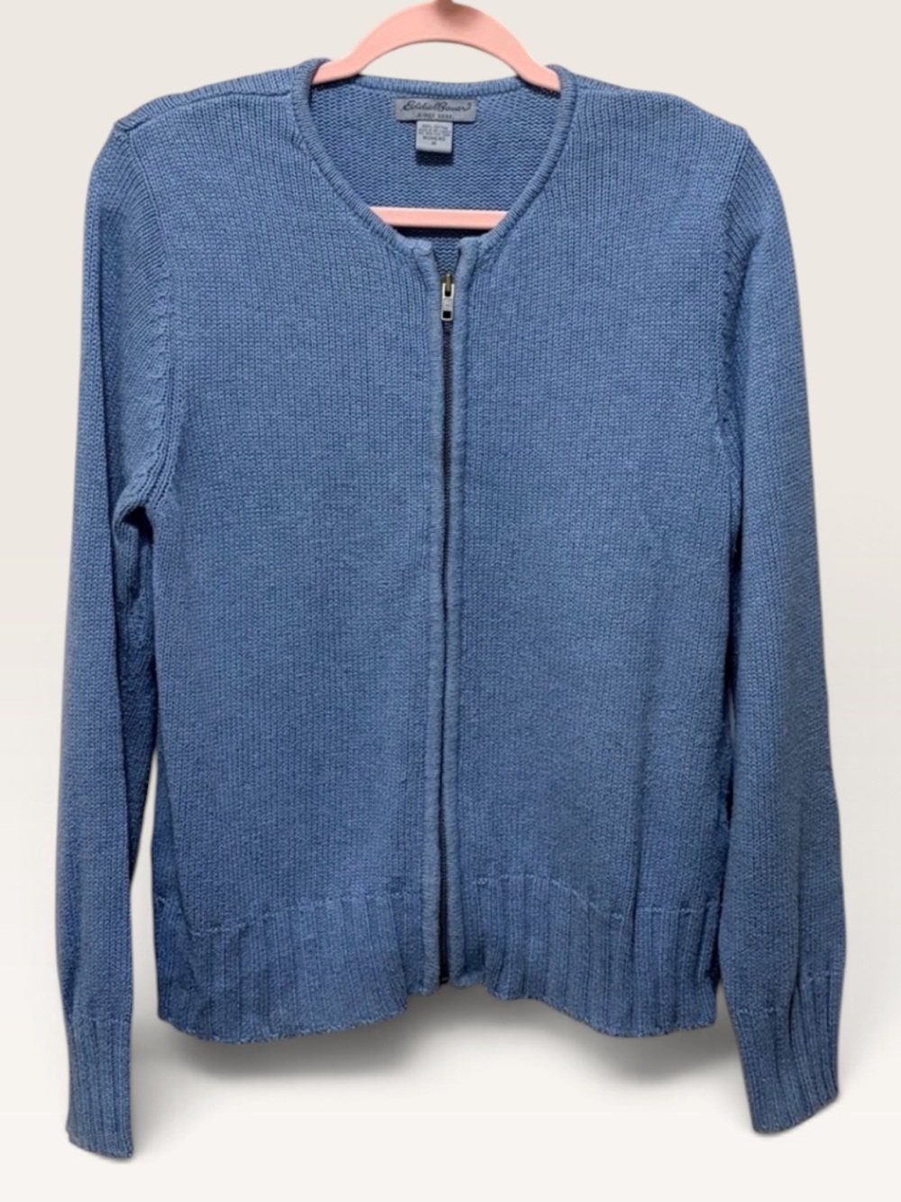 Eddie Bauer 100% Cotton Full Zip Cardigan Sweater Blue M
